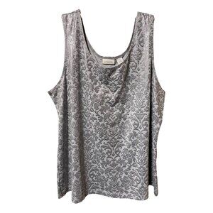 Chico's Lt. Gray With Silver Swirl‎ Pattern Sleeveless Shell Scope Neck